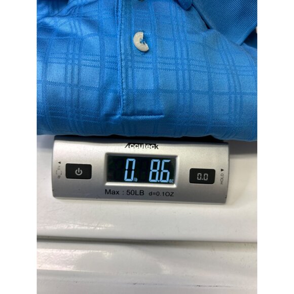 Adidas Golf Mens Blue Polo Shirt 2XL ClimaCool Short Sleeve Plaid Pattern - Picture 8 of 8